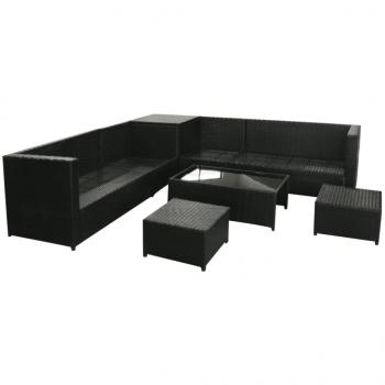 8-tlg. Garten-Lounge-Set mit Kissen Poly Rattan Schwarz