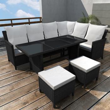 ARDEBO.de - 4-tlg. Garten-Lounge-Set mit Auflagen Poly Rattan Schwarz