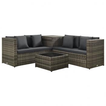 ARDEBO.de - 4-tlg. Garten-Lounge-Set mit Kissen Poly Rattan Grau