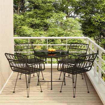 ARDEBO.de - 5-tlg. Garten-Essgruppe Schwarz Poly Rattan