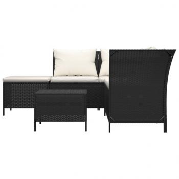 4-tlg. Garten-Lounge-Set mit Kissen Schwarz Poly Rattan