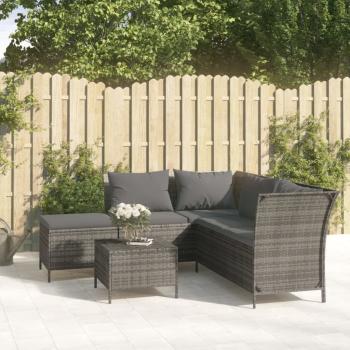 ARDEBO.de - 4-tlg. Garten-Lounge-Set mit Kissen Grau Poly Rattan