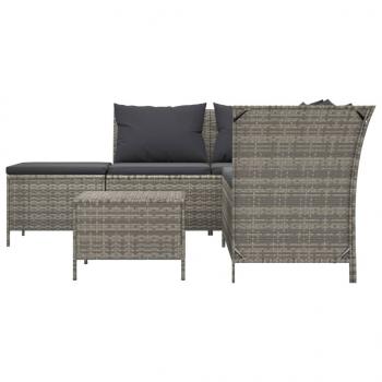 4-tlg. Garten-Lounge-Set mit Kissen Grau Poly Rattan