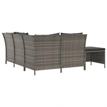 4-tlg. Garten-Lounge-Set mit Kissen Grau Poly Rattan