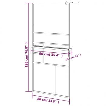 Duschwand mit Ablage für Walk-In-Dusche Schwarz 90x195 cm ESG