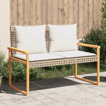 ARDEBO.de - Gartenbank mit Kissen Beige Poly Rattan Akazienholz