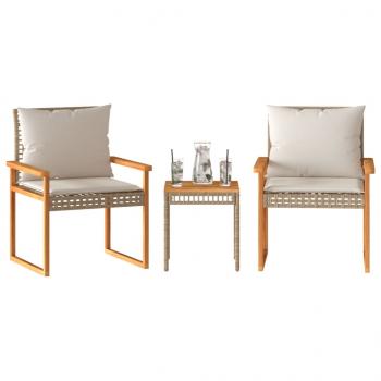 ARDEBO.de - 3-tlg. Bistro-Set mit Kissen Beige Poly Rattan Akazienholz