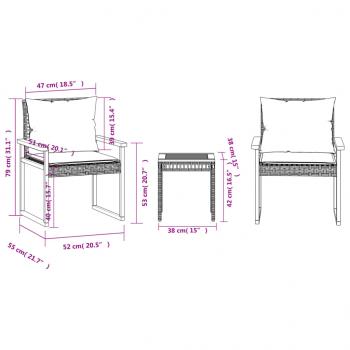 3-tlg. Bistro-Set mit Kissen Beige Poly Rattan Akazienholz