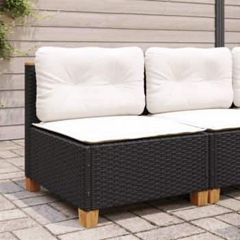 Gartensofa ohne Armlehnen mit Kissen Schwarz Poly Rattan