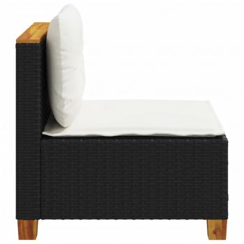 Gartensofa ohne Armlehnen mit Kissen Schwarz Poly Rattan