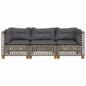 Gartensofa mit Kissen 3-Sitzer Grau Poly Rattan