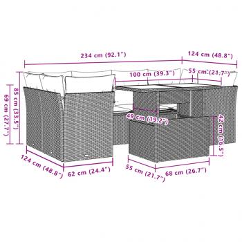 7-tlg. Garten-Sofagarnitur mit Kissen Schwarz Poly Rattan