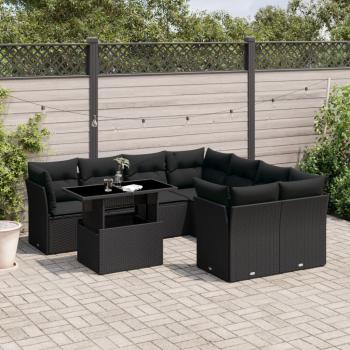 ARDEBO.de - 9-tlg. Garten-Sofagarnitur mit Kissen Schwarz Poly Rattan