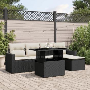 ARDEBO.de - 6-tlg. Garten-Sofagarnitur mit Kissen Schwarz Poly Rattan