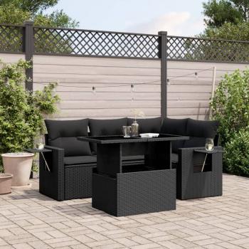 ARDEBO.de - 5-tlg. Garten-Sofagarnitur mit Kissen Schwarz Poly Rattan