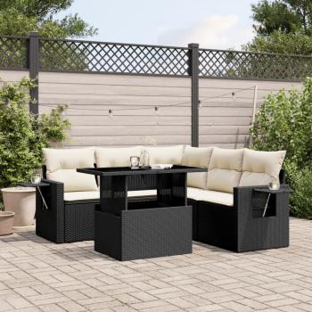 ARDEBO.de - 6-tlg. Garten-Sofagarnitur mit Kissen Schwarz Poly Rattan