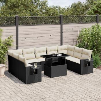 ARDEBO.de - 10-tlg. Garten-Sofagarnitur mit Kissen Schwarz Poly Rattan