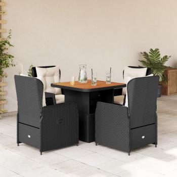 ARDEBO.de - 5-tlg. Garten-Essgruppe mit Kissen Schwarz Poly Rattan