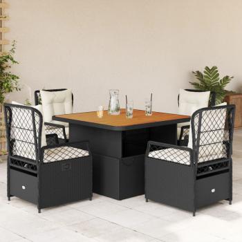 ARDEBO.de - 5-tlg. Garten-Essgruppe mit Kissen Schwarz Poly Rattan