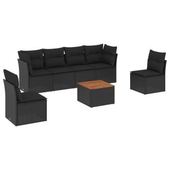 7-tlg. Garten-Sofagarnitur mit Kissen Schwarz Poly Rattan