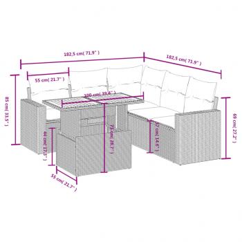 6-tlg. Garten-Sofagarnitur mit Kissen Grau Poly Rattan