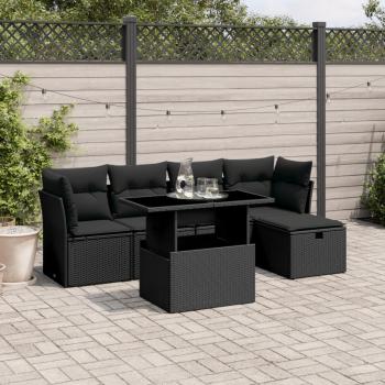 ARDEBO.de - 6-tlg. Garten-Sofagarnitur mit Kissen Schwarz Poly Rattan