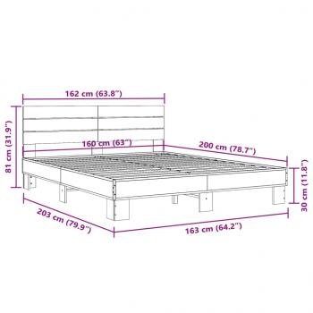 Bettgestell Räuchereiche 160x200 cm Holzwerkstoff und Metall