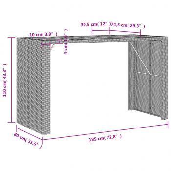 Gartentisch mit Holzplatte Schwarz 185x80x110 cm Poly Rattan