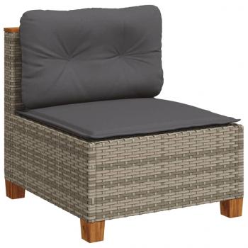 8-tlg. Garten-Sofagarnitur mit Kissen Grau Poly Rattan