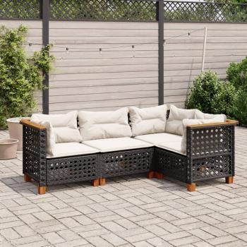 ARDEBO.de - 4-tlg. Garten-Sofagarnitur mit Kissen Schwarz Poly Rattan