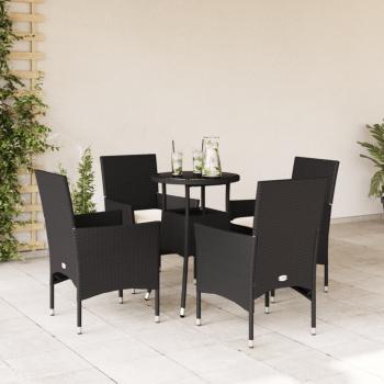 ARDEBO.de - 5-tlg. Garten-Essgruppe mit Kissen Schwarz Poly Rattan und Glas