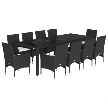 11-tlg. Garten-Essgruppe mit Kissen Schwarz Poly Rattan Glas