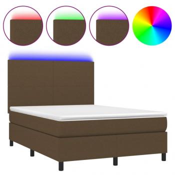 Boxspringbett mit Matratze & LED Dunkelbraun 140x190 cm Stoff