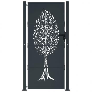 Gartentor Anthrazit 105x180 cm Stahl Baum-Design