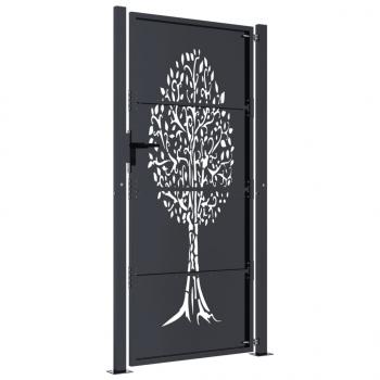 Gartentor Anthrazit 105x180 cm Stahl Baum-Design