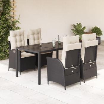 ARDEBO.de - 5-tlg. Garten-Essgruppe mit Kissen Schwarz Poly Rattan