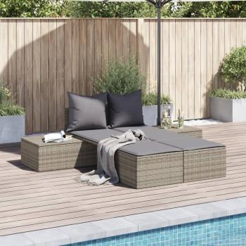 ARDEBO.de - Doppel-Sonnenliege mit Kissen Grau Poly Rattan