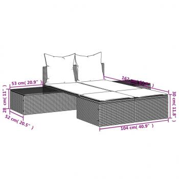 Doppel-Sonnenliege mit Kissen Grau Poly Rattan