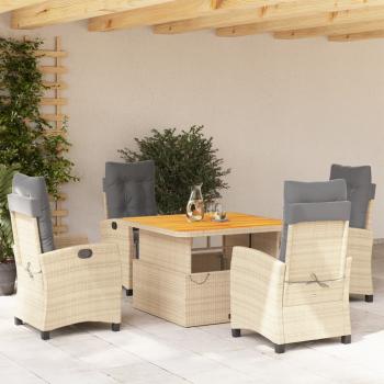 ARDEBO.de - 5-tlg. Garten-Essgruppe mit Kissen Beige Poly Rattan