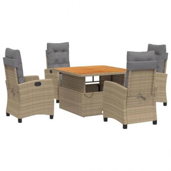 5-tlg. Garten-Essgruppe mit Kissen Beige Poly Rattan