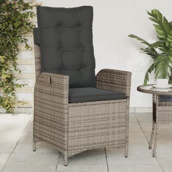 ARDEBO.de - Gartensessel Verstellbar mit Kissen Grau Poly Rattan