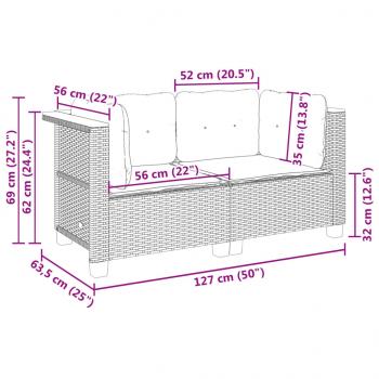 Garten-Ecksofas mit Kissen 2 Stk. Schwarz Poly Rattan