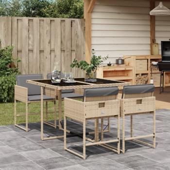 ARDEBO.de - 5-tlg. Garten-Essgruppe mit Kissen Beigemischung Poly Rattan