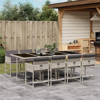 ARDEBO.de - 9-tlg. Garten-Essgruppe mit Kissen Hellgrau Poly Rattan