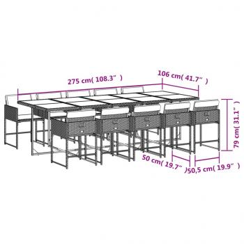 11-tlg. Garten-Essgruppe mit Kissen Beige Poly Rattan