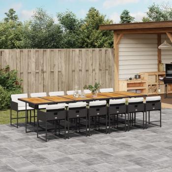 ARDEBO.de - 13-tlg. Garten-Essgruppe mit Kissen Schwarz Poly Rattan