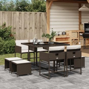 ARDEBO.de - 9-tlg. Garten-Essgruppe mit Kissen Braun Poly Rattan