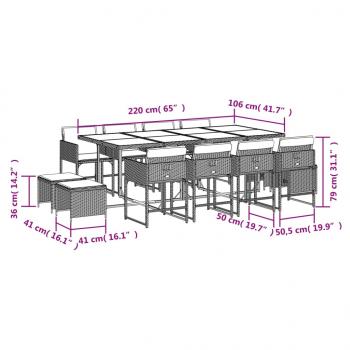 13-tlg. Garten-Essgruppe mit Kissen Beige Poly Rattan