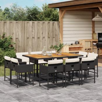 ARDEBO.de - 11-tlg. Garten-Essgruppe mit Kissen Schwarz Poly Rattan