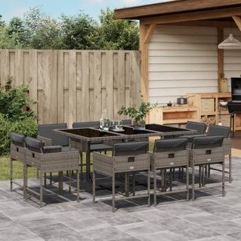 ARDEBO.de - 11-tlg. Garten-Essgruppe mit Kissen Grau Poly Rattan